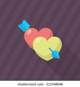 Valentine's Day love icon , Vector flat long shadow design.Fall in love
