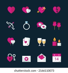 Valentine's Day and Love Icons with Black Background