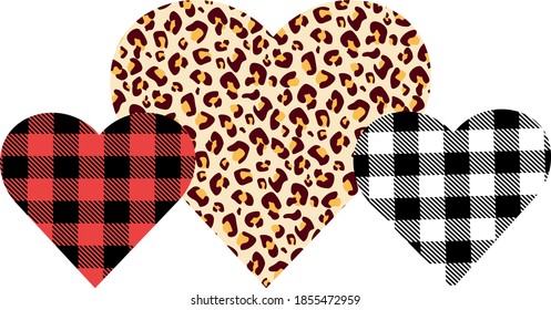 Valentine's day Love Leopard Print and Buffalo Plaid Artclip & Illustration