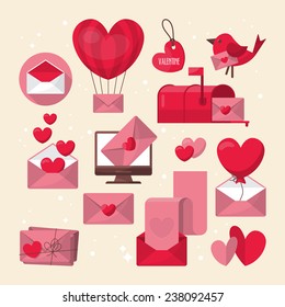 Valentine's Day Love Letter And Email Icons Design