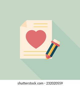 Valentine's day love letter flat icon with long shadow, eps10