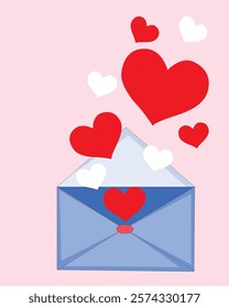 Valentine's Day Love Letter With Hearts Vector