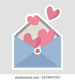 Valentine's Day Love Letter Sticker. Adorable vector illustration of a love letter with hearts, perfect for Valentine's Day. Ideal for greeting cards, invitations, and romantic designs