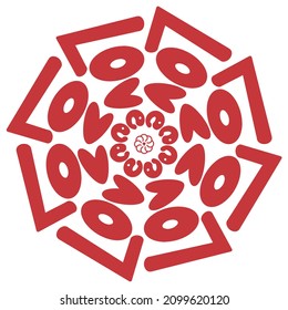 Valentine's day love lettering circle mandala.