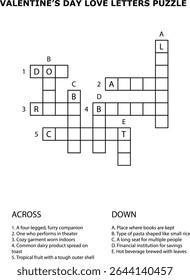 Valentines Day Love Letters Puzzle Grid Word Game Clues Across Down crossword