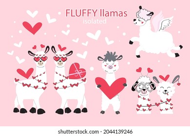 Día de San Valentín con la colección de llamas de amor. Ilustración de vectores aislada