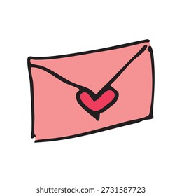 Valentine's Day love message envelope with heart, hand drawn vector