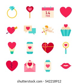 Valentines Day Love Objects. Vector Illustration. Happy Holiday Collection of Items Isolated over White.