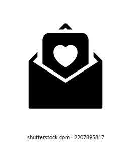 Valentine's Day Love Postcard with Envelope. Care, Charity, Volunteering and Donate Concept. Love Message Silhouette Icon. Romantic Postcard or Envelope Pictogram. Vector illustration.