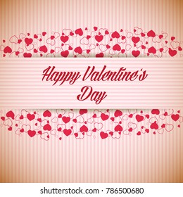 Valentines day love poster with greeting inscription and colorful hearts on light striped background vector illustration