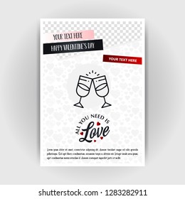 Valentine's Day Love Poster Template. Place for Images and text, vector illustration