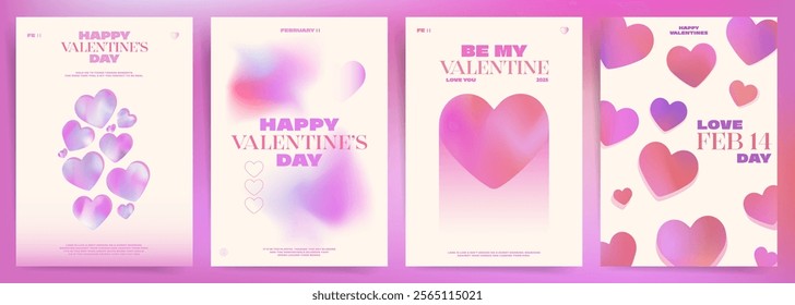 Valentines Day Love Poster Template with Gradient Retro Y2k Hearts, Romantic Wedding Invitation Layout