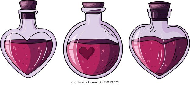 Valentine's Day love potion. Vector clipart, illustration with isolated background.