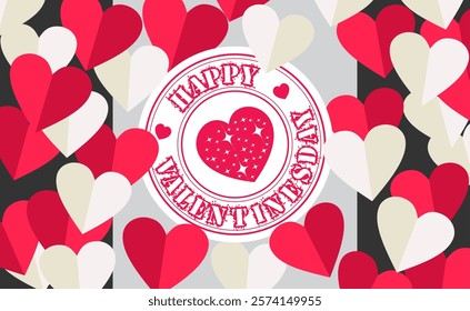 Valentine's Day Love Quality. Round Design Happy Vector Insignia Valentine's Day Badge Seal.