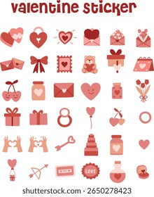 Valentine's Day Love. Romance Icon Set: Hearts, Gifts, Envelopes