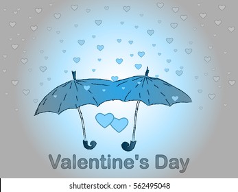Valentine's Day. Love and romance. A rain of heart. Umbrella for two.