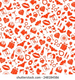 Valentines Day Love seamless pattern with icons. Romantic wedding texture.