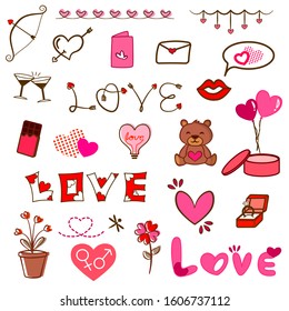 Valentine's day. Love. Set of cute isolated icons.
