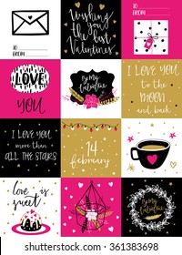 Día de San Valentín y ambición de amor. Plantilla para adhesivos, Scrapbooking de saludo, Felicitaciones, Invitaciones, Planners.
