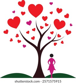 valentines day love shape tree vector art illustration 