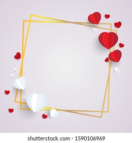 valentines day and love shapes background with golden frame