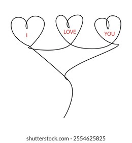 Valentines day love sign in continuous one line drawing. Romantic symbol for Valentines day card and banner in simple linear style. Editable stroke. Doodle vector illustration