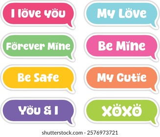 Valentine's Day Love Speech Bubbles - Romantic Text Graphics for Greeting Cards, Social Media, and Decorative Design Elements