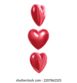 Valentines Day Love Symbol, 3d Hearts Rotation. Realistic Romantic Emoji  Red Heart Icon Front And Spin Angle View. Wedding Decor Vector Set. 