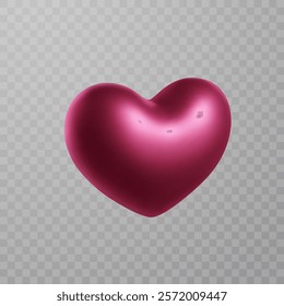 Valentines day love symbol isolated on transparent background. Vector  3d heart balloon. Pink metallic romantic sign. Wedding decoration element