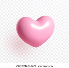 Valentines day love symbol isolated on transparent background. Vector  3d heart balloon. Pink shiny romantic sign. Wedding decoration element