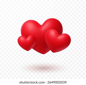 Os símbolos do amor do dia dos namorados isolados no fundo transparente. Balões cardíacos vetoriais 3d. Sinal romântico vermelho. Elementos de decoração de casamento com sombra
