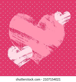 Valentines Day, love theme, hand painted hearts, vintage backgaund, template for holiday poster, greeting card, vector illustration.