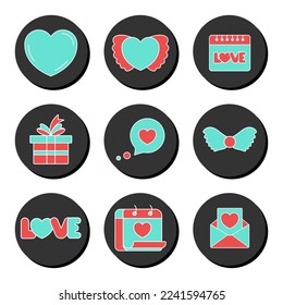 Valentines day and love two color universal icon set. Ui ux element sign.