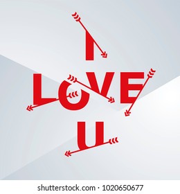 Valentine's Day I Love U arrows letters red gray background