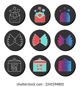 Valentines day and love universal icon set  with different styles. Ui ux element sign.