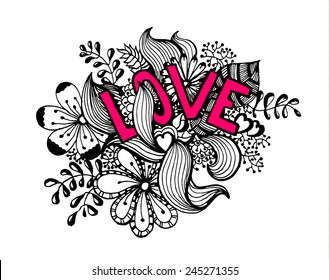 Valentines day love vector sketch hearts and flowers 