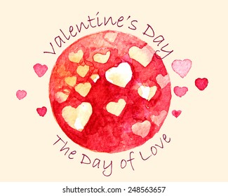Valentine's day the day of love, watercolor painted on paper.