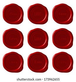 Valentine's day , Love word text on sealing wax set (vector)