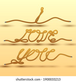 Valentine's Day. I love you wicker rope. Vector illustration of an abstract background in the style of a macrame greeting card for a holiday.