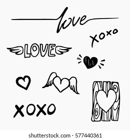 Valentines Day Love&hearts doodles design elements. Vector illustration.