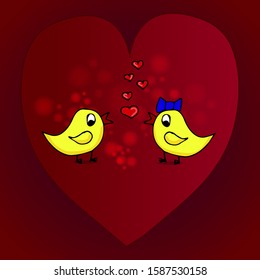 Valentine's day lovely owls couple in greeting card background. Vector hand-drawn illustrations.