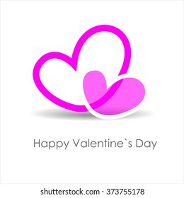 Valentine`s day lovely sign with two hearts on the white background. The idea for the card for Valentine`s day