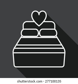 Valentine's Day lover bed flat icon with long shadow, line icon
