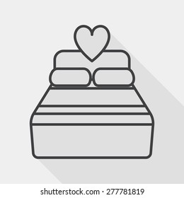 Valentine's Day lover bed flat icon with long shadow, line icon