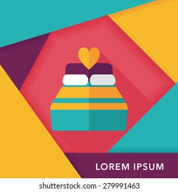 Valentine's Day lover bed flat icon with long shadow,eps10
