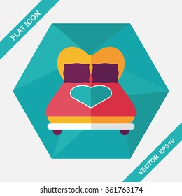 Valentine's Day lover bed flat icon with long shadow,eps10