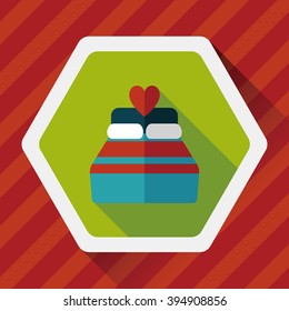Valentine's Day lover bed flat icon with long shadow,eps10