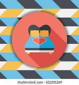 Valentine's Day lover bed flat icon with long shadow,eps10