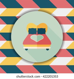 Valentine's Day lover bed flat icon with long shadow,eps10