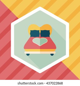 Valentine's Day lover bed flat icon with long shadow,eps10